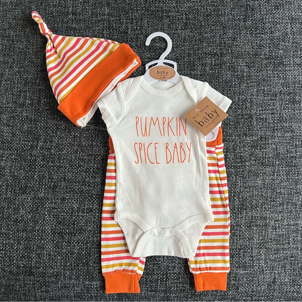 NWT Rae Dunn Pumpkin Spice Baby 3 Piece Set